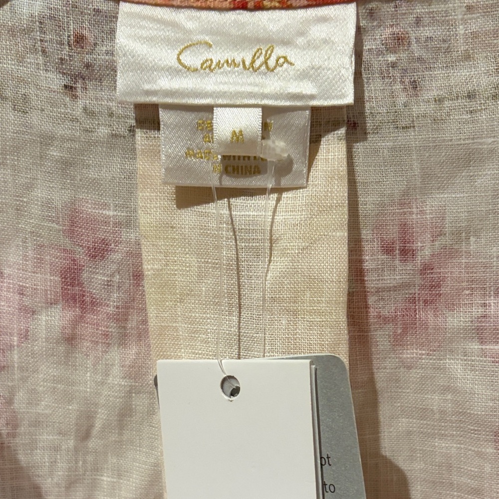 Camilla Shaped Waistband Dress W Gathered Sleeves Blossoms And Brushstrokes NWT - Picture 15 of 16